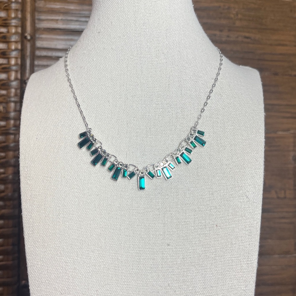 Touchstone Crystal Swarovski Emerald Green Crystals Silver Tone Prom Dance